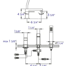 ALFI brand Brass, AB2322-BN Brushed Nickel Deck Mounted Tub Filler and Square Hand Held Shower Head
