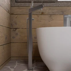 ALFI brand Brass, AB2728-BN Brushed Nickel Floor Mounted Tub Filler + Mixer /w additional Hand Held Shower Head
