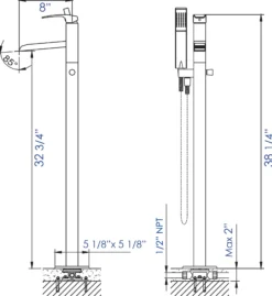 ALFI brand Brass, AB2843-PC Polished Chrome Single Hole Floor Mounted Waterfall Tub Filler