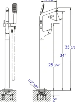 ALFI brand Brass, AB2758-PC Polished Chrome Floor Mounted Tub Filler + Mixer /w additional Hand Held Shower Head