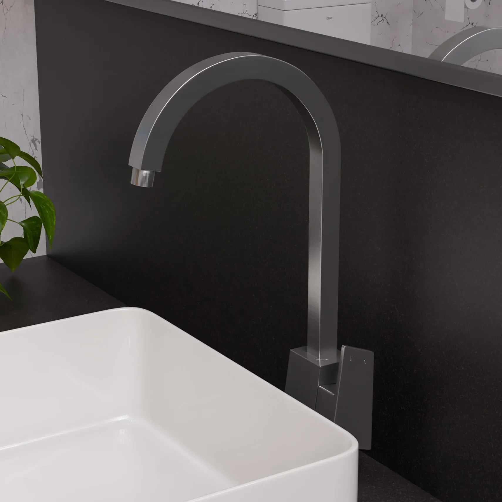 ALFI Brushed Nickel Gooseneck Single Hole Bathroom Faucet, AB3470-BN