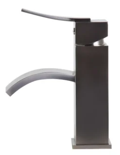 ALFI Brushed Nickel Square Body Curved Spout Single Lever Bathroom Faucet, AB1258-BN