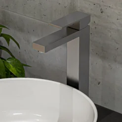 ALFI Brushed Nickel Tall Square Single Lever Bathroom Faucet, AB1129-BN