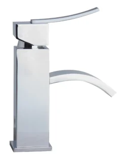 ALFI Polished Chrome Square Body Curved Spout Single Lever Bathroom Faucet, AB1258-PC