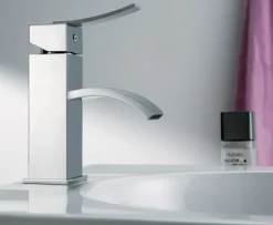 ALFI Polished Chrome Square Body Curved Spout Single Lever Bathroom Faucet, AB1258-PC