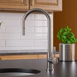 ALFI Solid Brushed Stainless Steel Single Hole Pull Down Kitchen Faucet, AB2028-BSS
