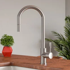 ALFI Solid Brushed Stainless Steel Single Hole Pull Down Kitchen Faucet, AB2028-BSS