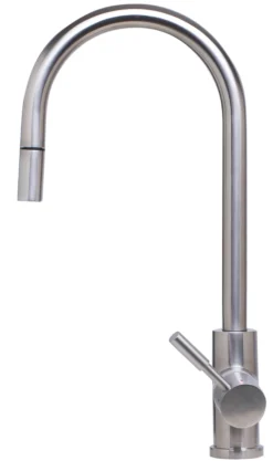 ALFI Solid Brushed Stainless Steel Single Hole Pull Down Kitchen Faucet, AB2028-BSS