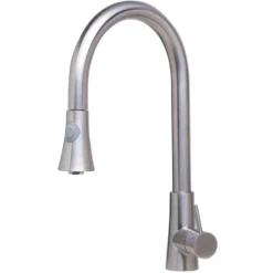 ALFI Solid Brushed Stainless Steel Pull Down Single Hole Kitchen Faucet, AB2034-BSS
