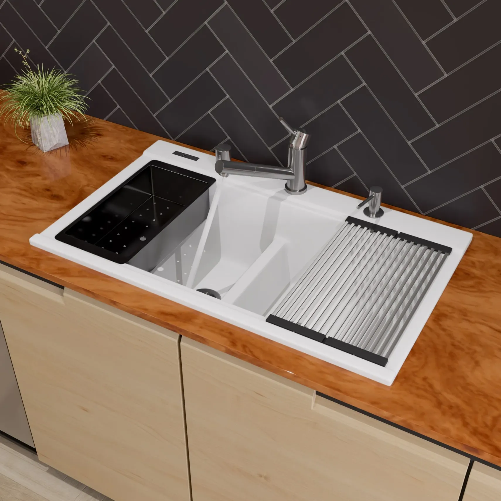 ALFI Solid Brushed Stainless Steel Pull Out Single Hole Kitchen Faucet, AB2025-BSS