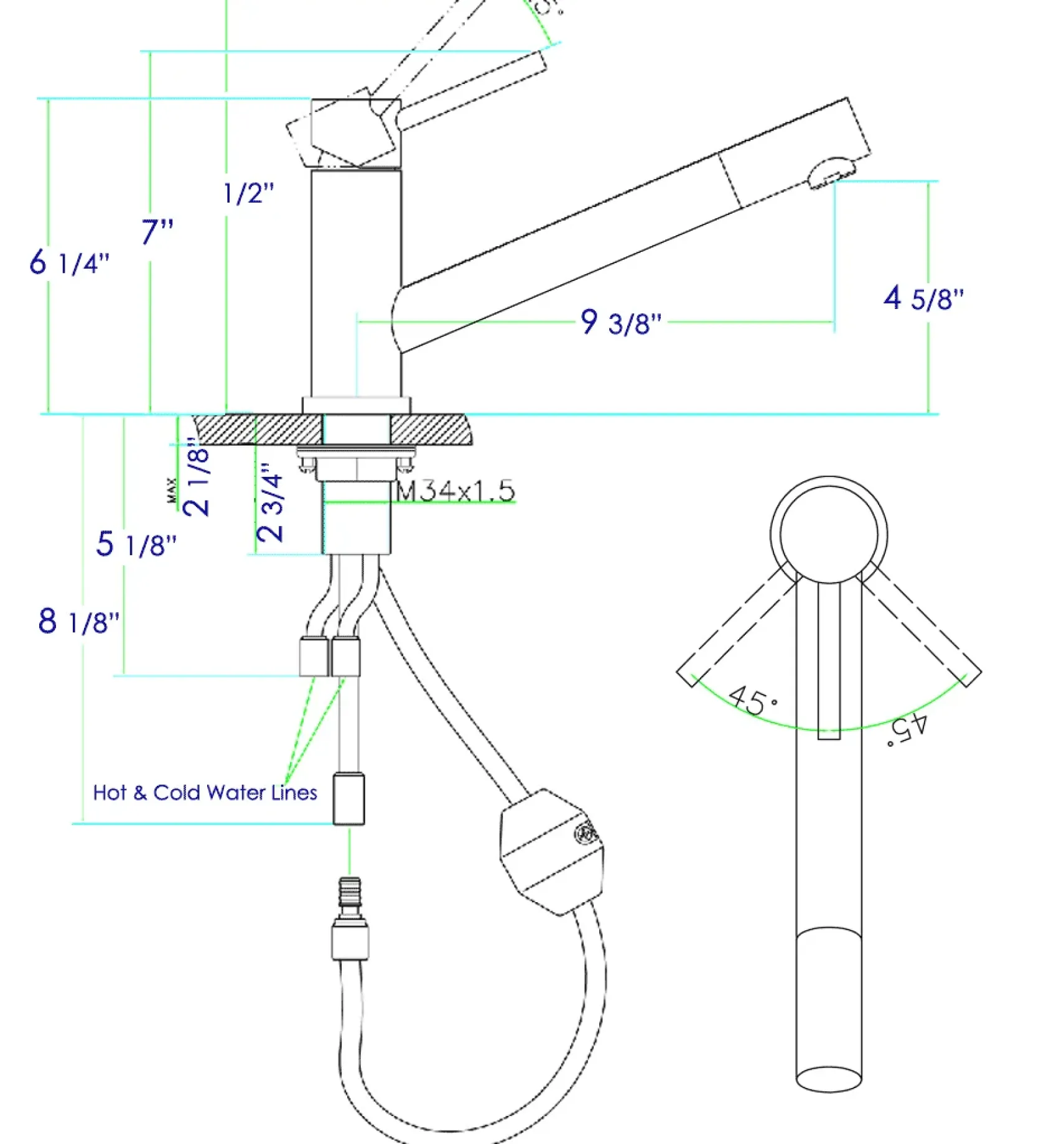 ALFI Solid Brushed Stainless Steel Pull Out Single Hole Kitchen Faucet, AB2025-BSS
