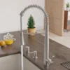 ALFI Solid Stainless Steel Commercial Spring Kitchen Faucet with Pull Down Shower Spray, AB2039S