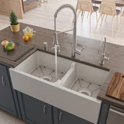 ALFI Solid Stainless Steel Commercial Spring Kitchen Faucet with Pull Down Shower Spray, AB2039S