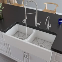 ALFI Solid Stainless Steel Commercial Spring Kitchen Faucet with Pull Down Shower Spray, AB2039S