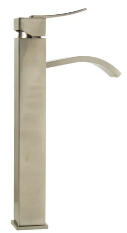 ALFI Tall Brushed Nickel Tall Square Body Curved Spout Single Lever Bathroom Faucet, AB1158-BN