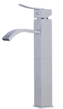 ALFI Tall Polished Chrome Tall Square Body Curved Spout Single Lever Bathroom Faucet, AB1158-PC