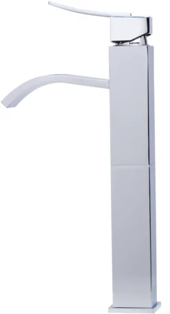 ALFI Tall Polished Chrome Tall Square Body Curved Spout Single Lever Bathroom Faucet, AB1158-PC