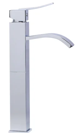 ALFI Tall Polished Chrome Tall Square Body Curved Spout Single Lever Bathroom Faucet, AB1158-PC