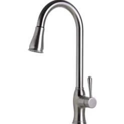 ALFI Traditional Solid Brushed Stainless Steel Pull Down Kitchen Faucet, AB2043-BSS