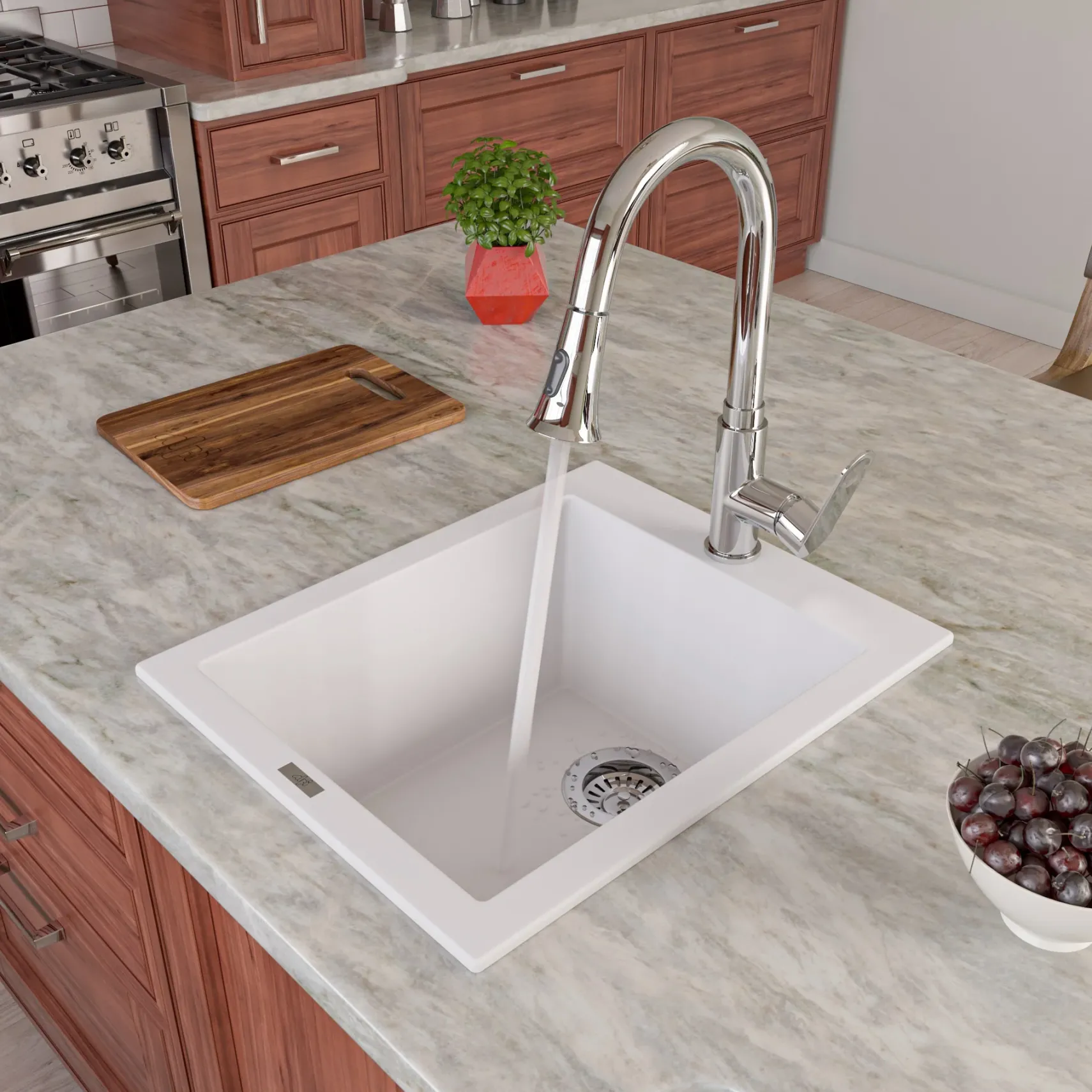 ALFI White 17" Drop-In Rectangular Granite Composite Kitchen Prep Sink, AB1720DI-W