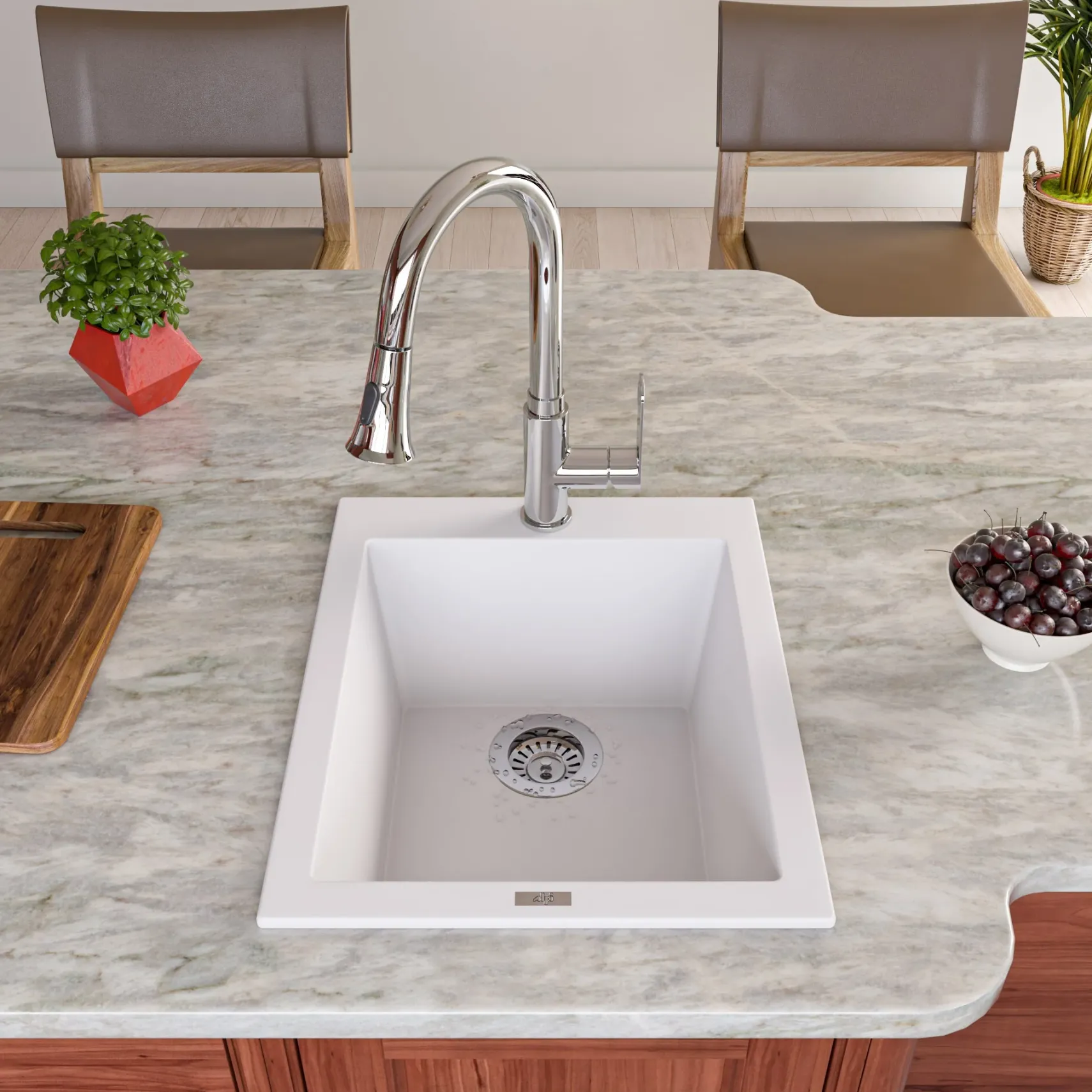 ALFI White 17" Drop-In Rectangular Granite Composite Kitchen Prep Sink, AB1720DI-W