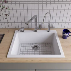 ALFI White 24" Drop-In Single Bowl Granite Composite Kitchen Sink, AB2420DI-W