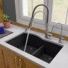 ALFI Black 33" Double Bowl Undermount Granite Composite Kitchen Sink, AB3320UM-BLA