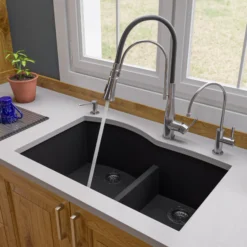 ALFI Black 33" Double Bowl Undermount Granite Composite Kitchen Sink, AB3320UM-BLA