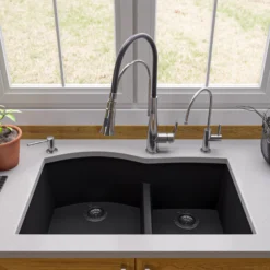 ALFI Black 33" Double Bowl Undermount Granite Composite Kitchen Sink, AB3320UM-BLA