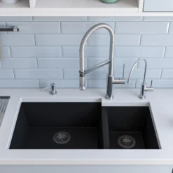 ALFI Black 34" Double Bowl Undermount Granite Composite Kitchen Sink, AB3319UM-BLA