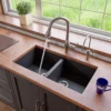 ALFI Black 34" Undermount Double Bowl Granite Composite Kitchen Sink, AB3420UM-BLA