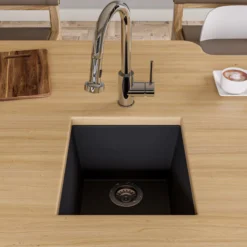 ALFI Black 17" Undermount Rectangular Granite Composite Kitchen Prep Sink, AB1720UM-BLA