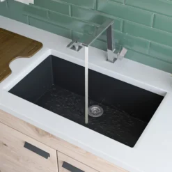 ALFI Black 30" Undermount Single Bowl Granite Composite Kitchen Sink, AB3020UM-BLA