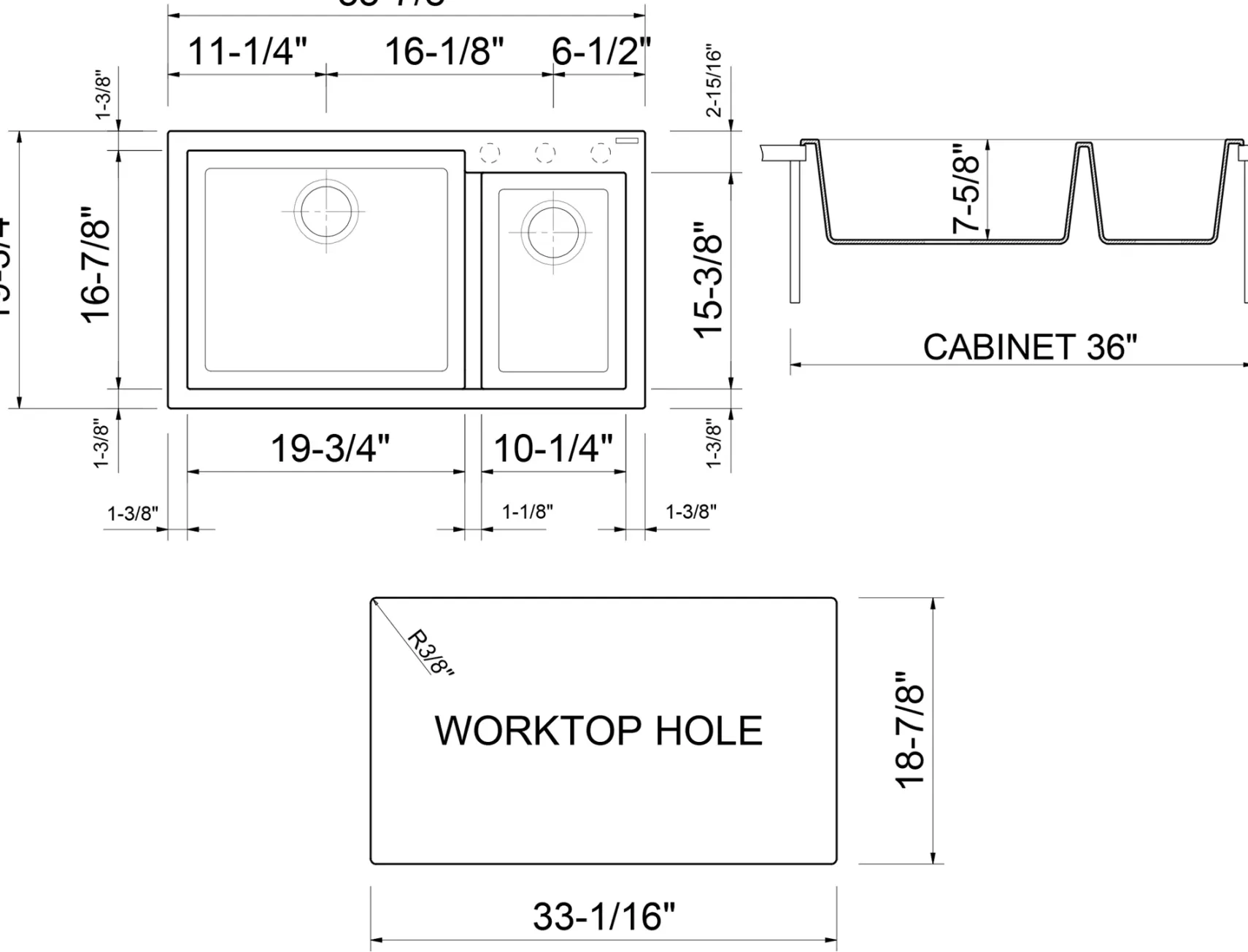ALFI brand AB3319DI-C Chocolate 34" Double Bowl Drop In Granite Composite Kitchen Sink