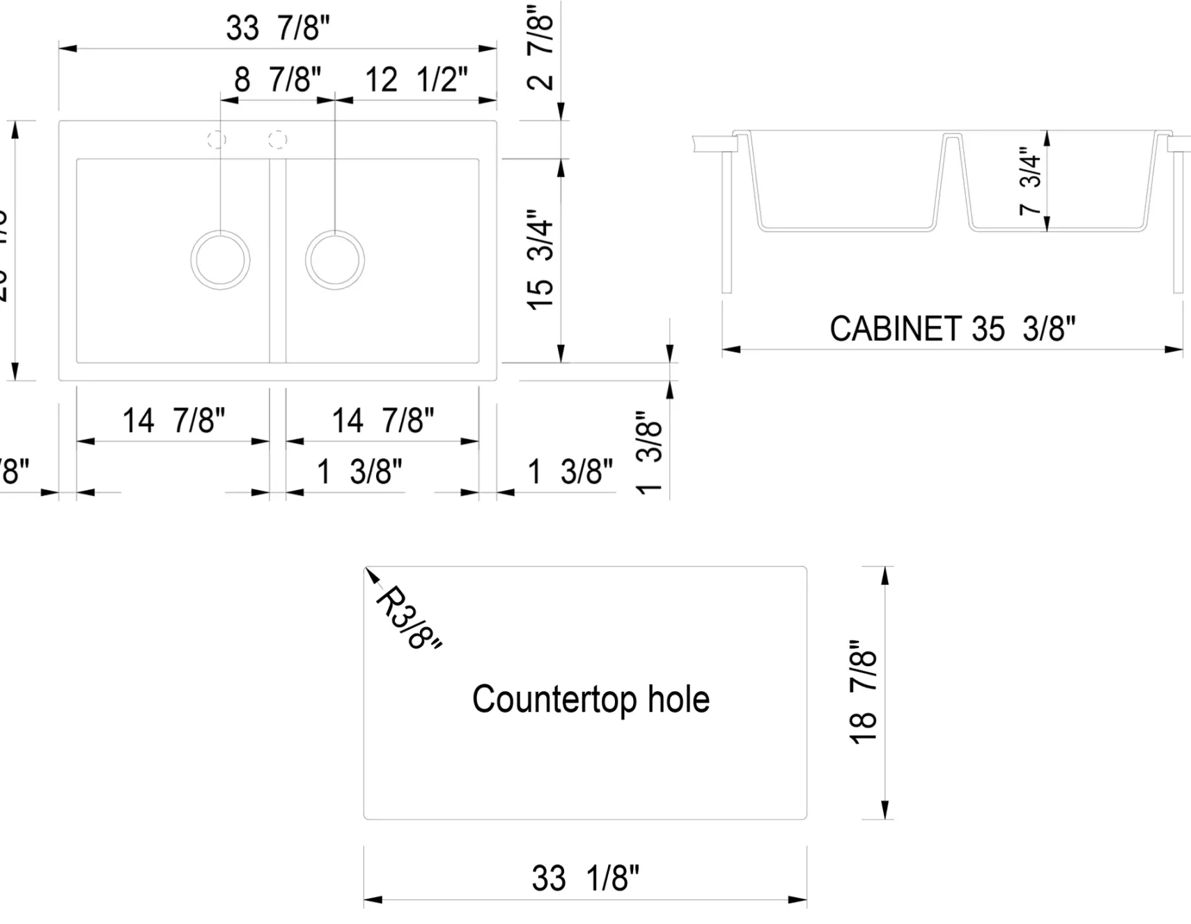 ALFI brand AB3420DI-C Chocolate 34" Drop-In Double Bowl Granite Composite Kitchen Sink