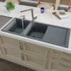 ALFI brand AB4620DI-T Titanium 46" Double Bowl Granite Composite Kitchen Sink with Drainboard