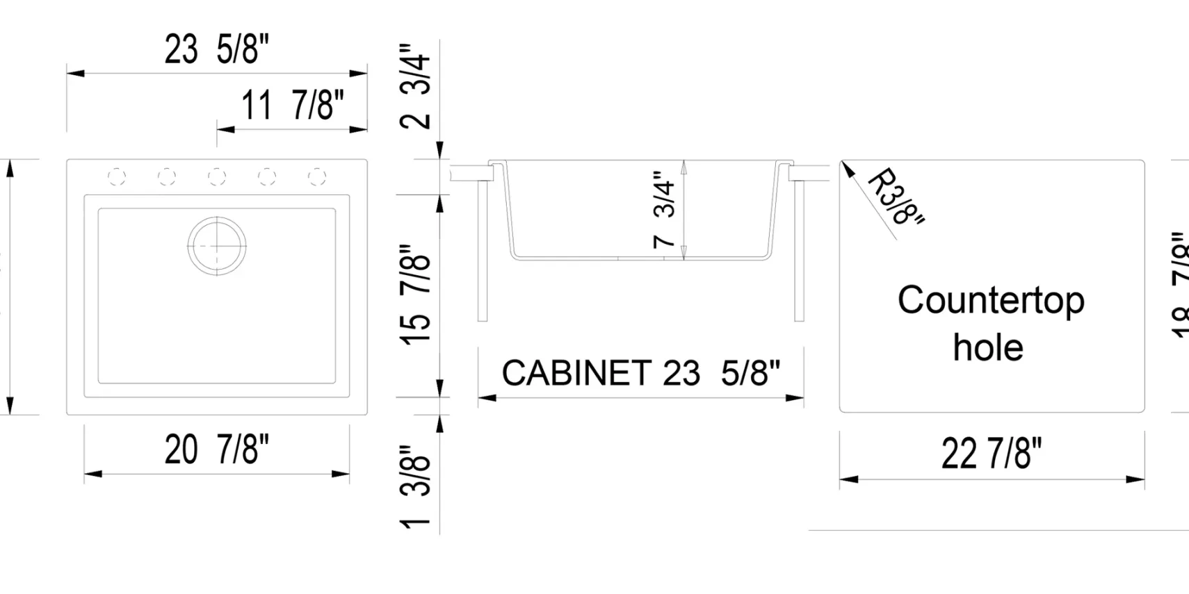 ALFI brand AB2420DI-T Titanium 24" Drop-In Single Bowl Granite Composite Kitchen Sink