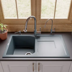 ALFI brand AB1620DI-T Titanium 34" Single Bowl Granite Composite Kitchen Sink with Drainboard