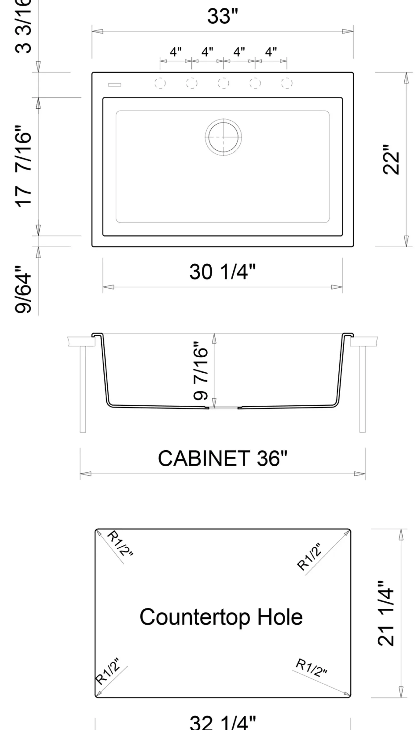 ALFI brand AB3322DI-T Titanium 33" Single Bowl Drop In Granite Composite Kitchen Sink