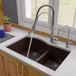 ALFI brand AB3320UM-C Chocolate 33" Double Bowl Undermount Granite Composite Kitchen Sink