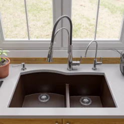 ALFI brand AB3320UM-C Chocolate 33" Double Bowl Undermount Granite Composite Kitchen Sink