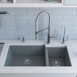 ALFI brand AB3319UM-T Titanium 34" Double Bowl Undermount Granite Composite Kitchen Sink