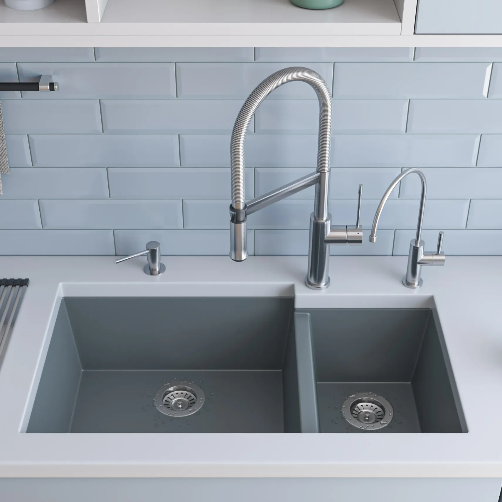 ALFI brand AB3319UM-T Titanium 34" Double Bowl Undermount Granite Composite Kitchen Sink