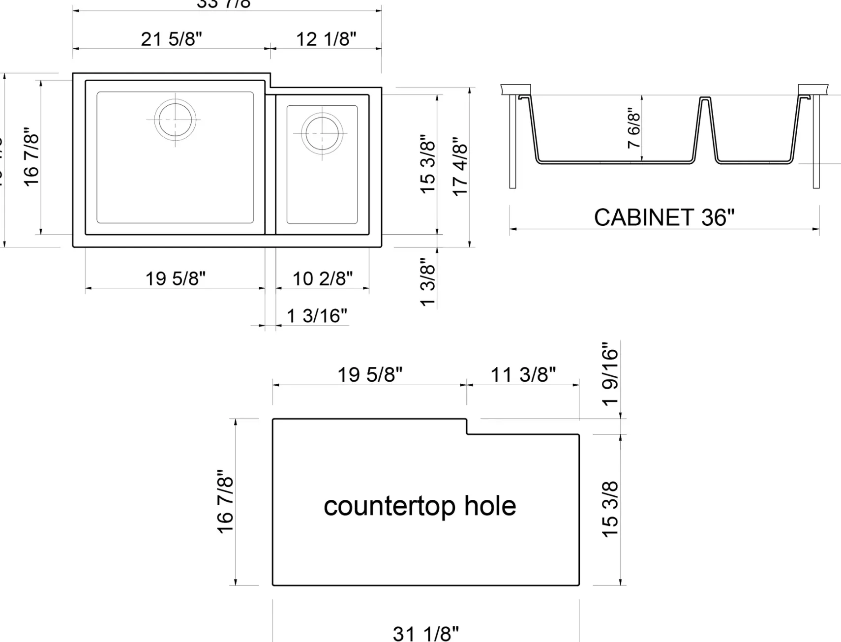 ALFI brand AB3319UM-T Titanium 34" Double Bowl Undermount Granite Composite Kitchen Sink
