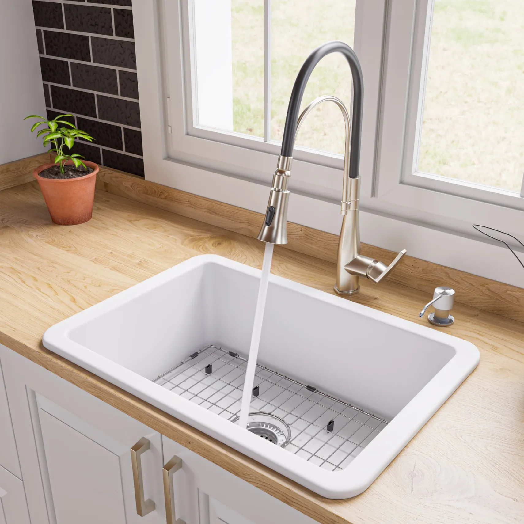 ALFI brand 27" Dual Mount Fireclay Kitchen Sink, White, No Faucet Hole, ABF2718UD-W