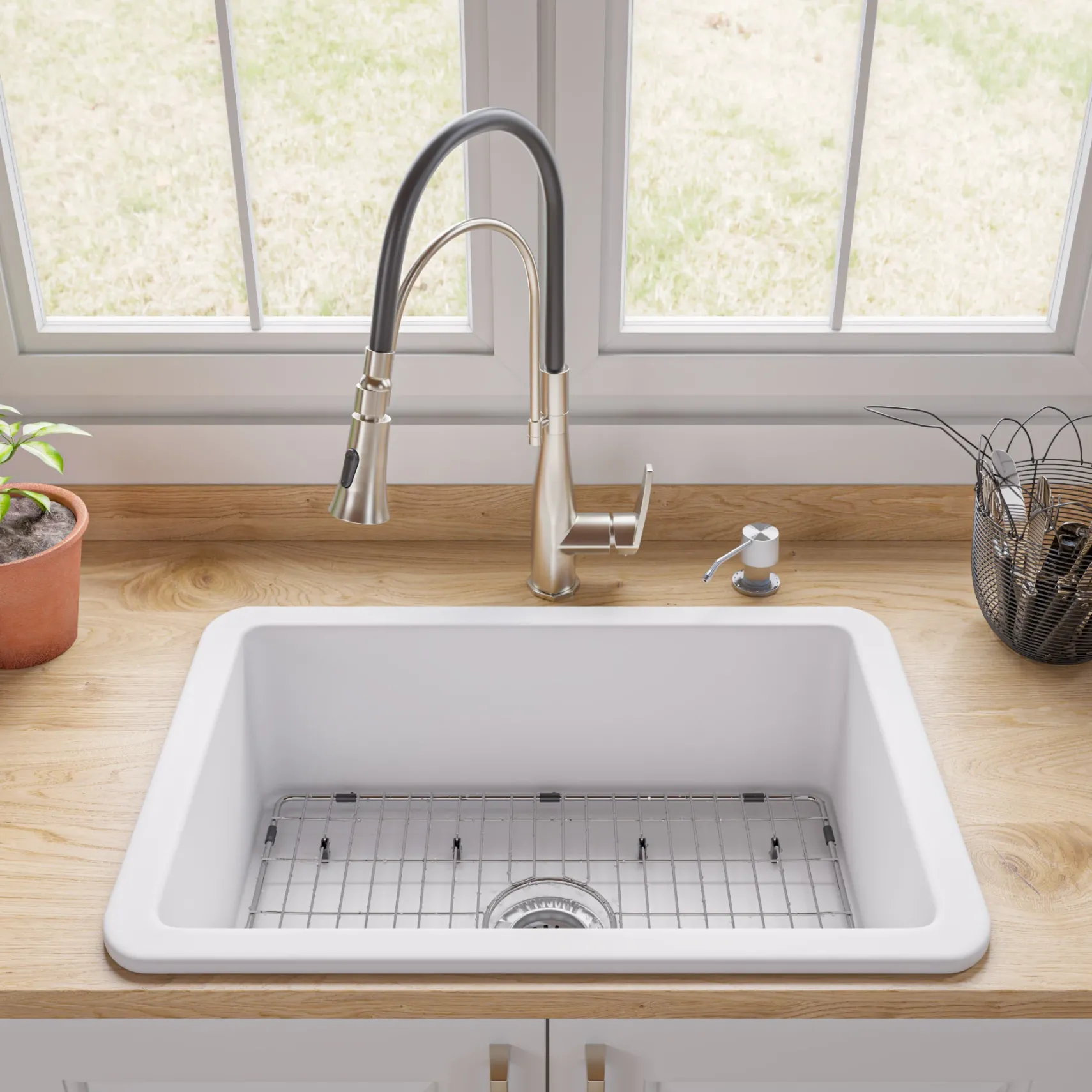 ALFI brand 27" Dual Mount Fireclay Kitchen Sink, White, No Faucet Hole, ABF2718UD-W