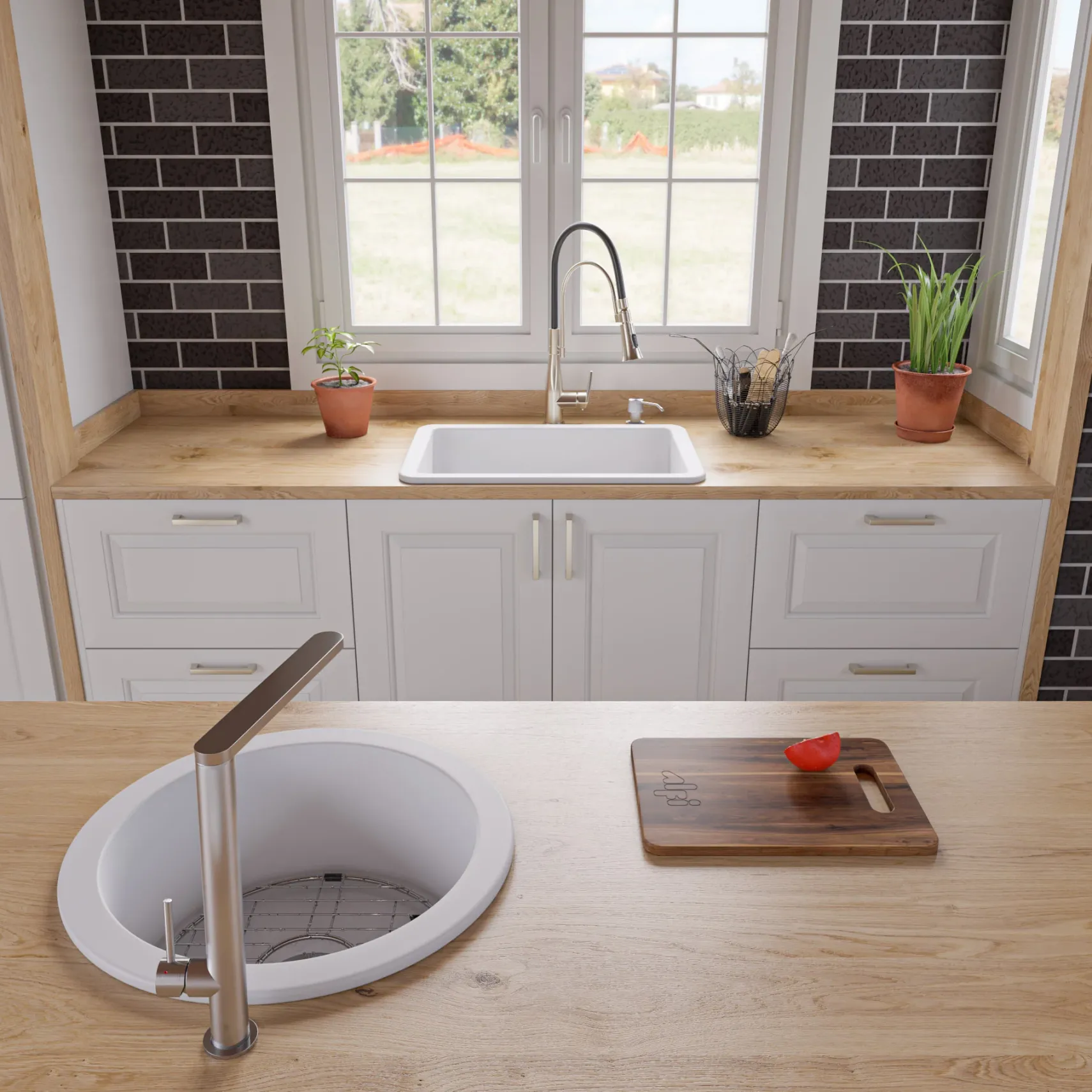 ALFI brand 27" Dual Mount Fireclay Kitchen Sink, White, No Faucet Hole, ABF2718UD-W