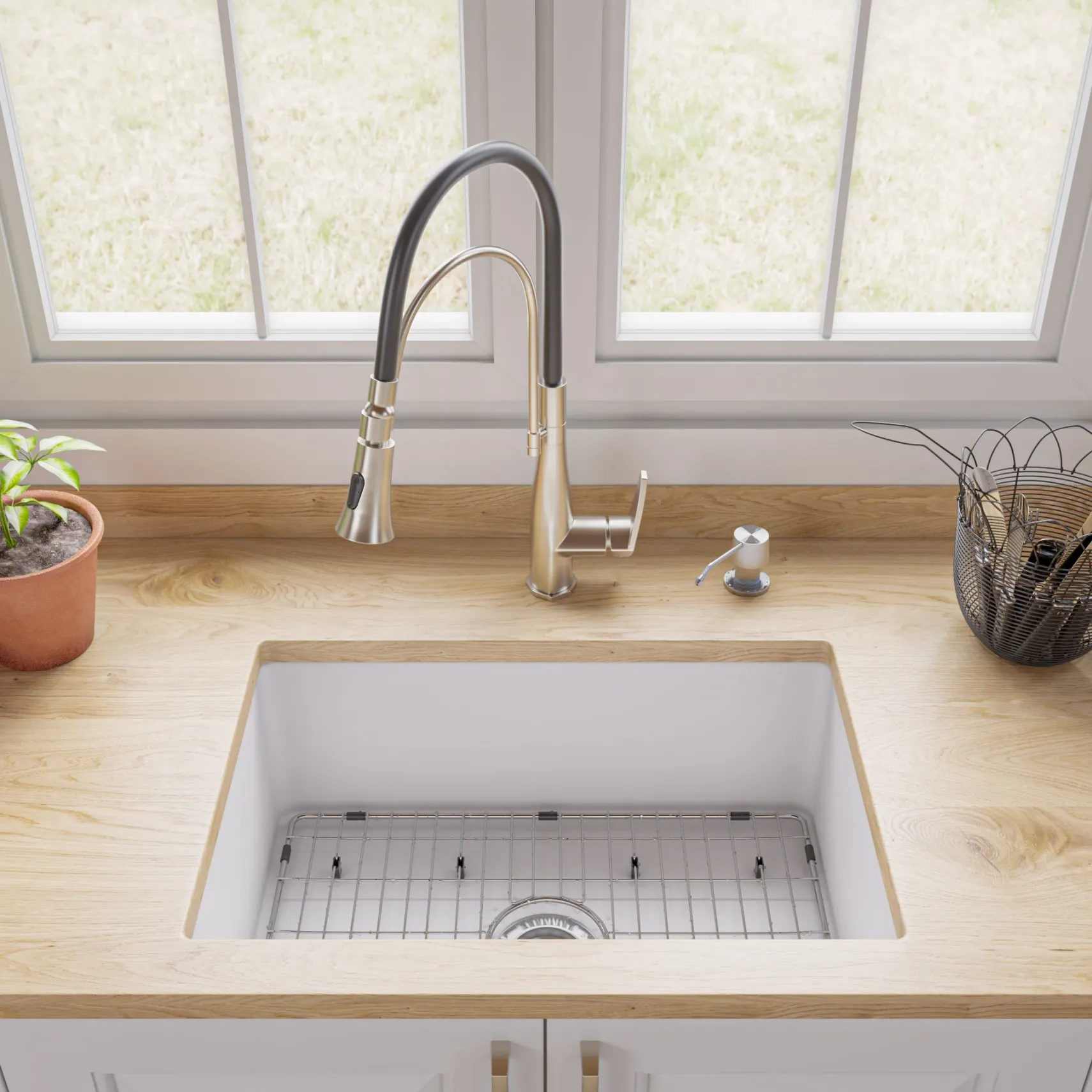 ALFI brand 27" Dual Mount Fireclay Kitchen Sink, White, No Faucet Hole, ABF2718UD-W