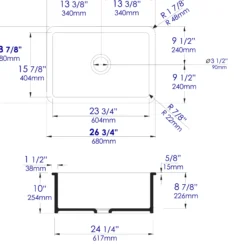 ALFI brand 27" Dual Mount Fireclay Kitchen Sink, Gray Matte, No Faucet Hole, ABF2718UD-GM