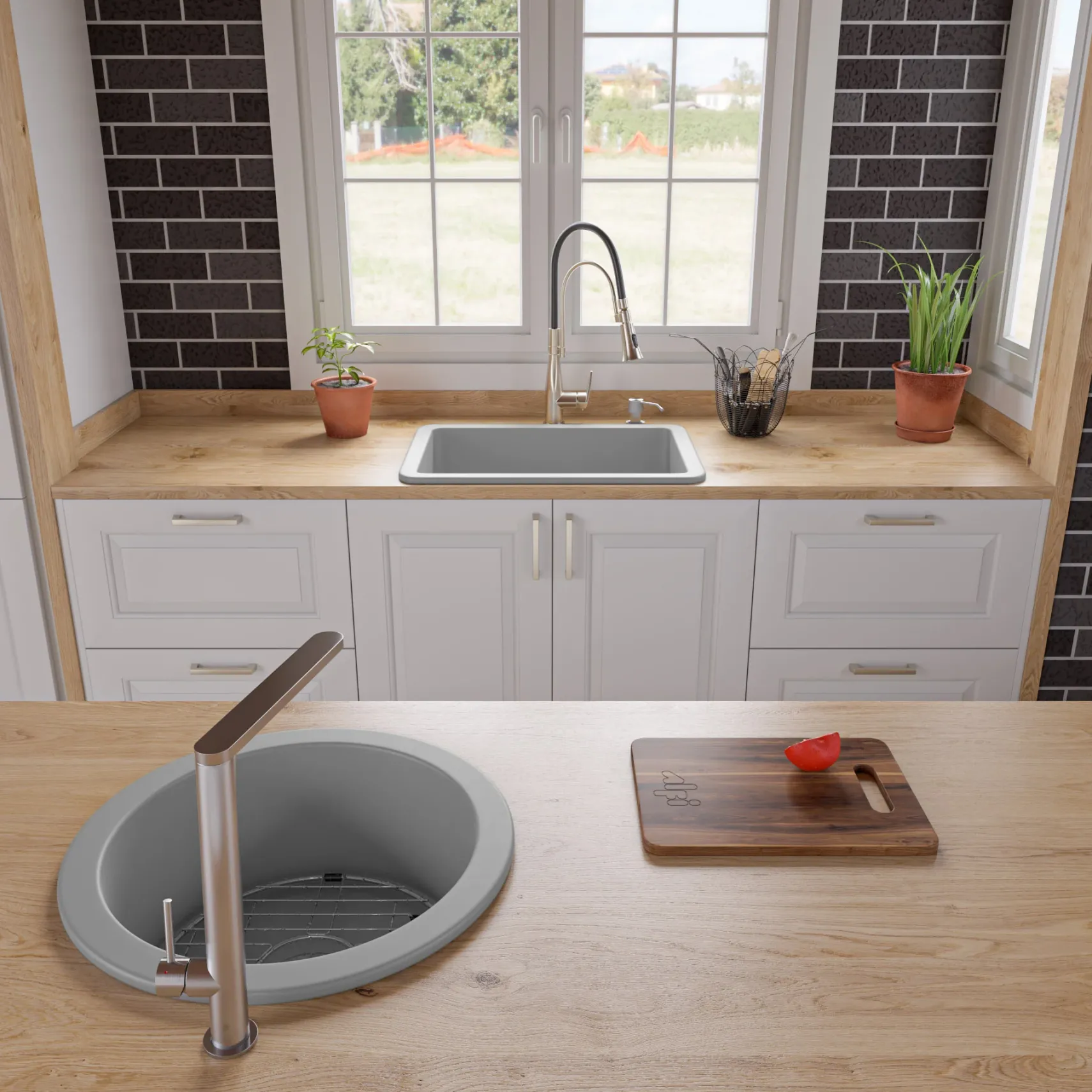 ALFI brand 27" Dual Mount Fireclay Kitchen Sink, Gray Matte, No Faucet Hole, ABF2718UD-GM